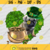 Pug Dog Pot Of Gold Clover Heart Saint Patricks Day JPG PNG Digital File