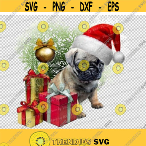 Pug Dog Santa Christmas Art JPG PNG Digital File