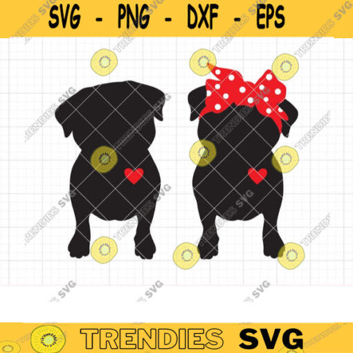 Pug Silhouette SVG Cute Boy and Girl Pug with Bow Bandana Silhouette Clipart Pug Lover Life Pug Mom Svg Dxf Cut Files for Cricut copy