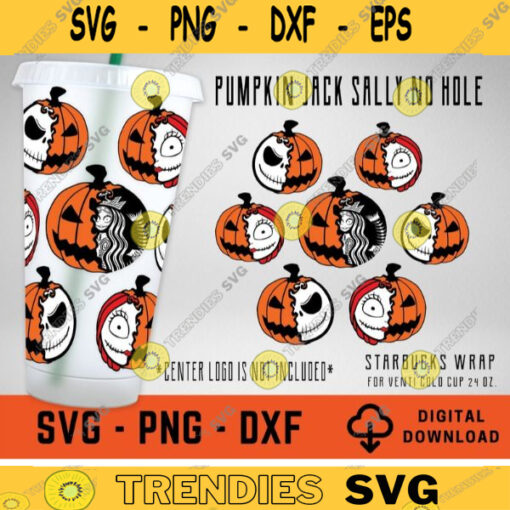 Pumpkin Jack Sally No Hole Starbucks Cold Cup SVG Full Wrap for Starbucks Venti Cold Cup Halloween Starbucks Svg SVG Files for Cricut 394
