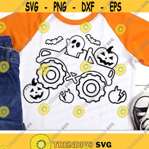 Pumpkin Monster Truck Svg Boys Halloween Svg Ghost Outline Svg Dxf EpsPng Kids Cut Files Baby Svg Boy Shirt Design Silhouette Cricut Design 3212 .jpg