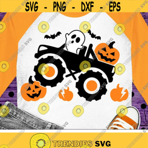 Pumpkin Monster Truck Svg Boys Halloween Svg Ghost Svg Dxf Eps Png Kids Clipart Fall Cut Files Boy Shirt Design Silhouette Cricut Design 418 .jpg