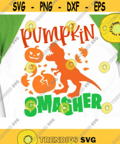 Pumpkin Smaher SVG, T-Rex Svg, Dinosaur Svg, Thanksgiving Boy Svg, Halloween Kids Svg, Rex Dinosaur Fall Svg Design -673