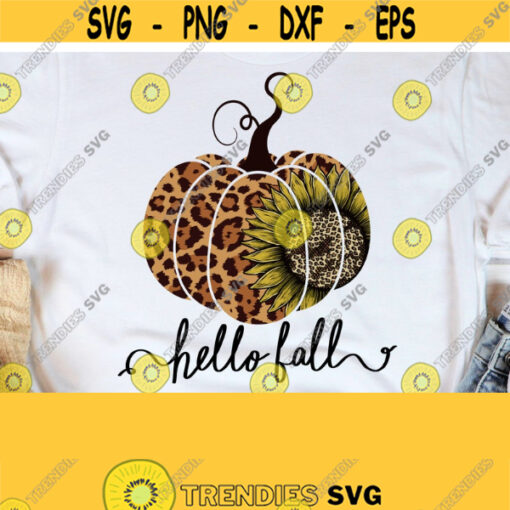 Pumpkin sunflower leopard png Hello Fall sublimation design download Fall png sublimate design Leopard Pumpkin png Love Fall PNG Design 471