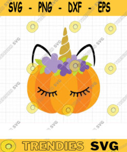 Pumpkin With Unicorn Face Svg Dxf Cute Girl Autumn Fall Thanksgiving Pumpkin For Girl Svg Dxf Cut Files For Cricut Commercial Use