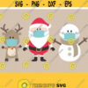 Quarantine Christmas SVG. Kids Santa Reindeer Snowman with Mask Clipart. Digital Cut Files. Vector Files for Cutting Machine png dxf eps Design 85