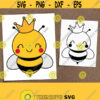 Queen Bee SVG. Cartoon Bee Cut Files. Doodle Vector Kids Honeybee with Crown Clipart. Doodle Instant Download dxf eps png jpg pdf Design 722