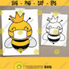 Queen Bee with Mask SVG. Bee with Crown Cut Files. Quarantine Vector Covid Kids Honeybee Clipart Doodle Instant Download dxf eps png jpg pdf Design 789