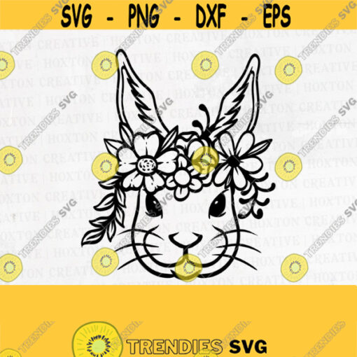 Rabbit Face Svg File Rabbit with Flower Crown Svg Easter Bunny Svg Animal Face Floral Crown Flowers on Head Bunny RabbitDesign 689