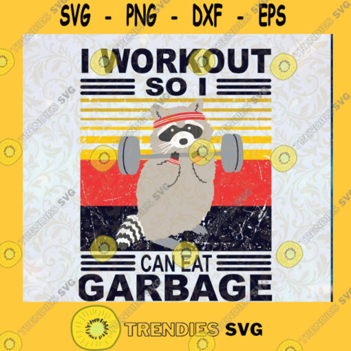 Raccoon Gym I Workout So I Can Eat Garbage Vintage Retro Style Raccoons Lover Gifts PNG File Download Cut File Instant Download Silhouette Vector Clip Art