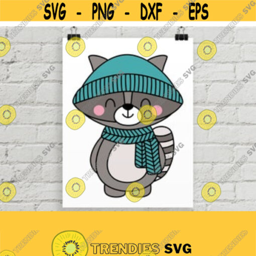 Raccoon with Scarf SVG. Coon in Winter Hat Cut Files. Winter Woodland Animals PNG. Vector Files for Cutting Machine dxf eps jpg pdf Download Design 111