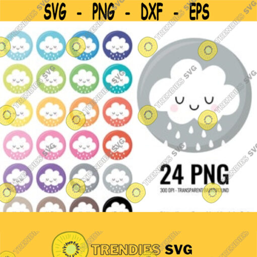 Rain Cloud Clipart. Cute Rainy Weather Icons Clip Art. Cloud Face PNG. Digital Circles Planner Printable Rounded Stickers. Instant download Design 394
