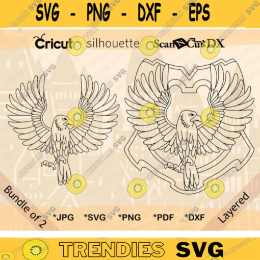 Raven House Crest Emblem Bird Outline Vector School of Magic Cut File Raven Line Art Raven Line Art Crest SVG