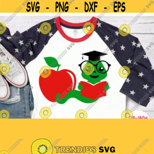 Reading Boy Svg Bookworm Svg School Shirt Svg Worm in Glasses with Book Apple Back to School Svg Cricut File Silhouette Iron on Png Design 116