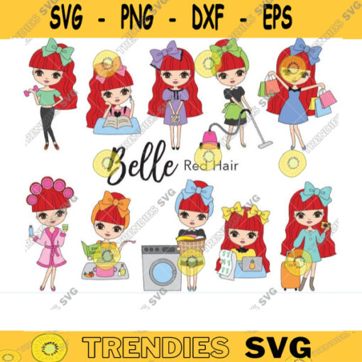 Red Hair Girl Chores Planner Clip Art Laundry Housework Cleaning Cooking Work Study Travel Billing Chores Journal Planner Clipart Clip Art copy