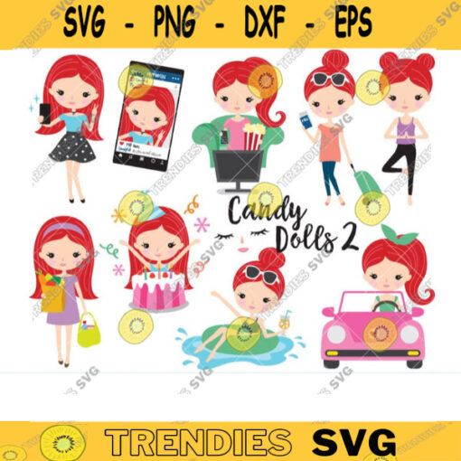 Red Hair Girl Planner Clipart Travel Vacation Workout Birthday Planner Summer Pool Party Girl Woman Clipart Clip Art Commercial Use copy