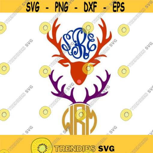 Reindeer Antlers Frame Monogram Christmas Cuttable Design SVG PNG DXF eps Designs Cameo File Silhouette Design 1860