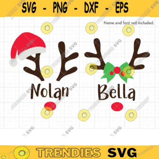 Reindeer Antlers with Santa Hat SVG Cute Boy and Girl Christmas Reindeer Face Antlers with Bow and Red Nose Svg Dxf Cut Files for Cricut copy