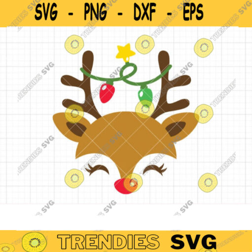 Reindeer Face SVG DXF Christmas Holidays Reindeer Face with Christmas Lights Cute Baby Reindeer Face svg dxf PNG Cut Files CLipart copy