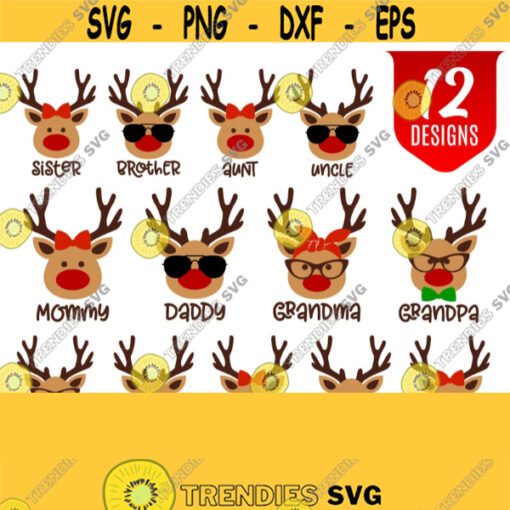Reindeer Family Svg Rudolph Family Christmas Shirts Svg Red Nose Mommy Svg Daddy Sister Brother Grandma Grandpa Niece Nephew Cousin Design 848