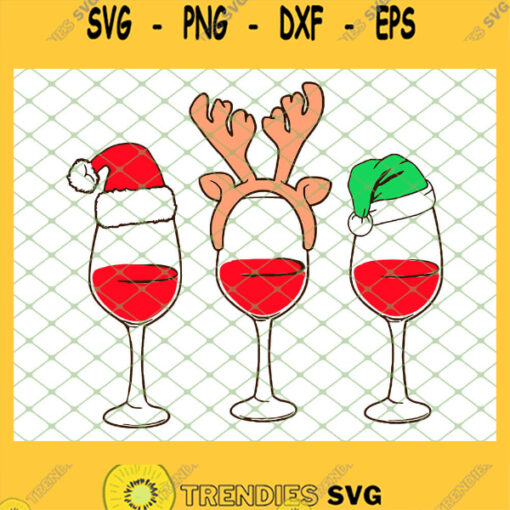 Reindeer Hord Santa Hat Wine Glass SVG PNG DXF EPS 1