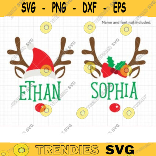 Reindeer SVG DXF Christmas Reindeer Face with Santa Hat Cute Rudolf Red Nose Reindeer Face Boy and Girl svg dxf files for Cricut Silhouette copy