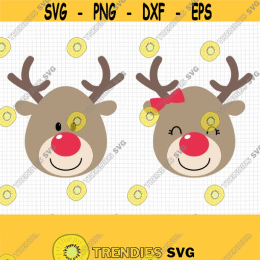 Reindeer SVG. Boy and Girl Reindeer Vector Files for Cutting Machine. Cartoon Rudolph Clipart. Kids Christmas Cut Files png dxf eps jpg pdf Design 564