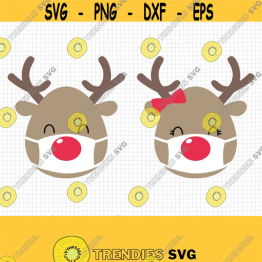 Reindeer with Mask SVG. Boy and Girl Reindeer Vector Files Cutting Machine. Quarantine Kids Christmas Clipart Cut Files png dxf eps jpg pdf Design 89