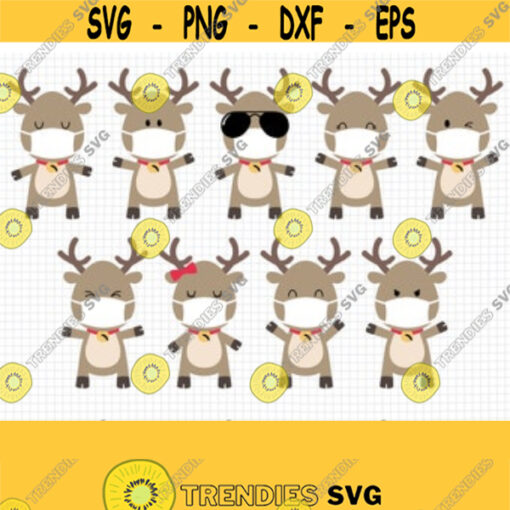 Reindeer with Mask SVG. Kids Cartoon Rudolph Face Clipart. Quarantine Christmas Cut Files. Vector Files Cutting Machine png dxf eps jpg pdf Design 64
