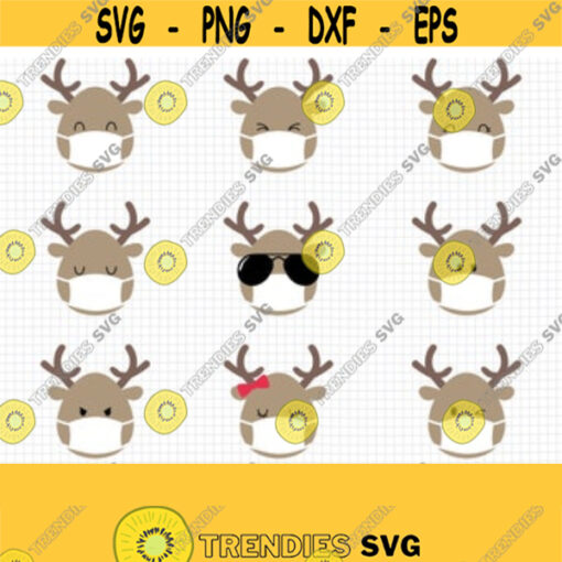 Reindeer with Mask SVG. Kids Cartoon Rudolph Face Clipart. Quarantine Christmas Cut Files. Vector Files Cutting Machine png dxf eps jpg pdf Design 66