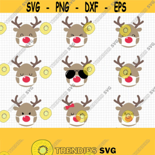 Reindeer with Mask SVG. Kids Cartoon Rudolph Face Clipart. Quarantine Christmas Cut Files. Vector Files Cutting Machine png dxf eps jpg pdf Design 69