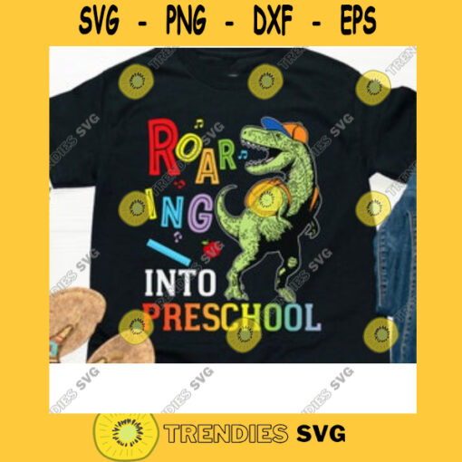 Roaring Into Preschool Dinosaur Svg Dinosaur Wearing Backpack Back To School Svg Dino Kid Gift Dino Lovers Svg Custom Grade