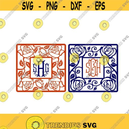 Rose Frame Monogram Cuttable Design SVG PNG DXF eps Designs Cameo File Silhouette Design 1861