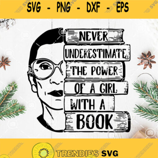 Ruth Bader Ginsburg Never Underestimate The Power Of A Girl With A Book Svg Ruth Bader Ginsburg Face Svg