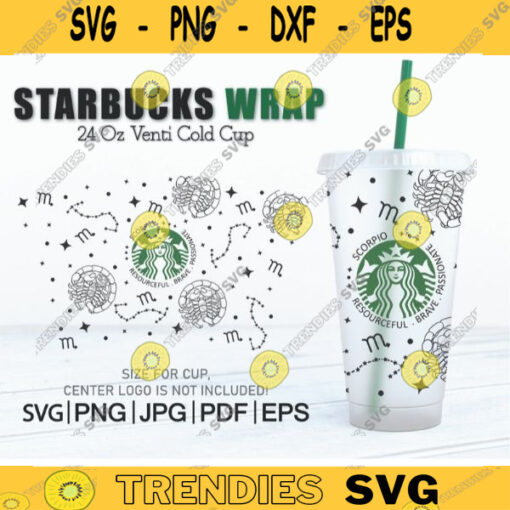 SCORPIO Seamless Wrap SVG for Starbucks Cup Reusable png svg SVG Files For Cricut starbucks cup svg Download Zodiac Horoscope 124