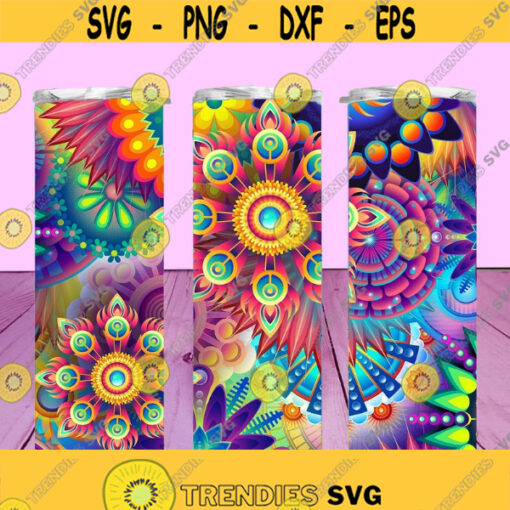 STRAIGHT 20oz Mandala Colorful Abstract Flowers JPG PNG image Tumbler File For Sublimation Ready To Cut Digital File