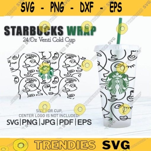 STRANGERS Seamless Wrap Starbucks Venti Cup Wrap png svg SVG Files For Cricut Silhouette Download abstract faces drawing sticker 522