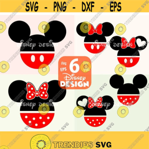 SVG Minnie Mickey Mouse Head Ears Red Bow Disney Layered Cut Vector Files Cricut Designs Design 252