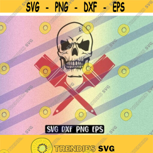 SVG Skull Painter dxf png eps Cricut cutfile instant download painting logo vector file Design 105