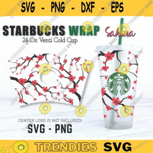 Sakura Starbucks Cup svg Cherry Blossom Flower Full Wrap for Starbucks cold cup 24 oz SVG PNG files for Cricut Digital download 240