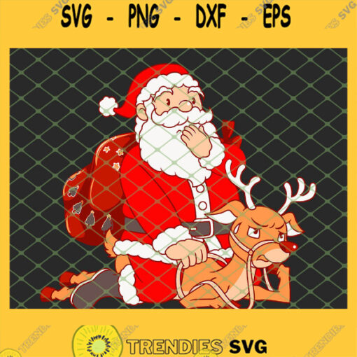 Santa Claus Riding Reindeer Giving Christmas Gift SVG PNG DXF EPS Cricut 1