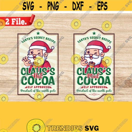Santa Clauss Hot Cocoa Label PNG Files Christmas Mint Chocolate Vintage retro For print sublimation waterslides cards tumblers etc. Design 414