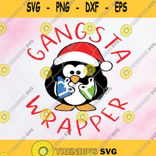 Santa Penguin Hug Gift Gangsta Wrapper Christmas Svg Png Dxf Eps Clipart