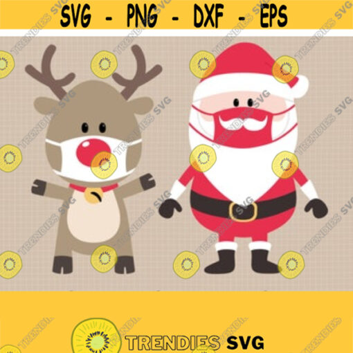 Santa with Mask SVG. Reindeer with Mask Clipart. Digital Kids Quarantine Christmas Cut Files. Vector Files Cutting Machine png dxf eps Design 81