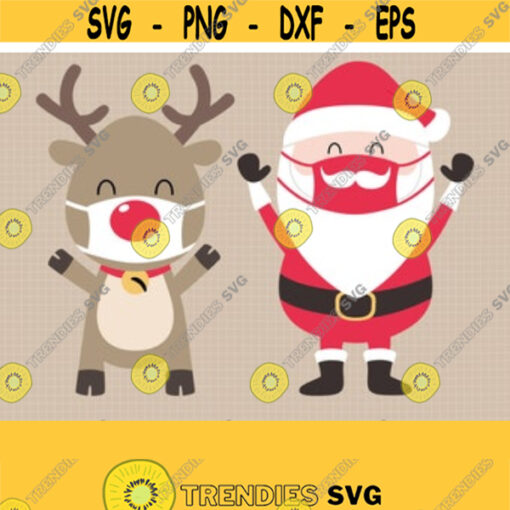 Santa with Mask SVG. Reindeer with Mask Clipart. Digital Kids Quarantine Christmas Cut Files. Vector Files Cutting Machine png dxf eps Design 82