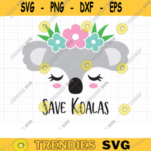 Save Koalas SVG Koala Bear Face with Flowers and Eucalyptus Leaves Australia Fire SVG DXF Cut Files for Cricut and Silhouette copy