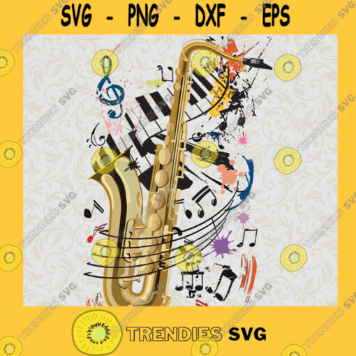 Saxophone With Music Notes SVG EPS PNG Jpg Digital Download SVG PNG EPS DXF Silhouette Digital Files Cut Files For Cricut Instant Download Vector Download Print Files