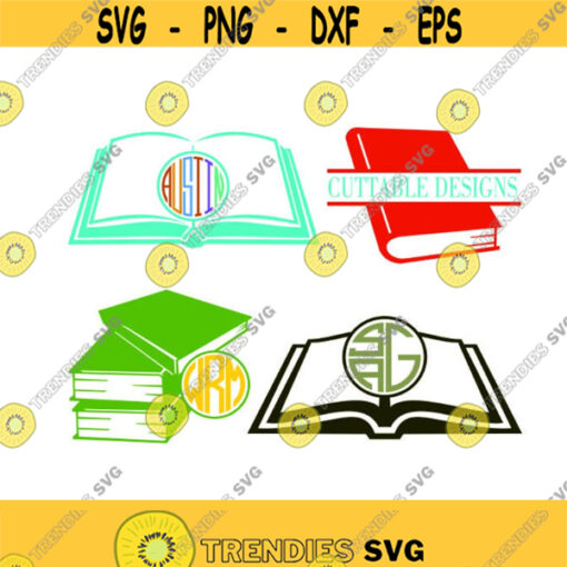 School Books Frame Book Monogram Reading Cuttable Design SVG PNG DXF eps Designs Cameo File Silhouette Design 1370