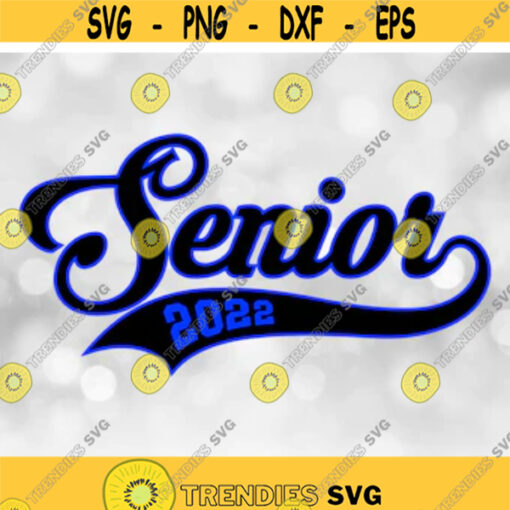 School Clipart BlueBlack Layered Word Senior in Baseball Style with Swoosh Underline and 2022 Graduation Year Digital Download SVGPNG Design 288