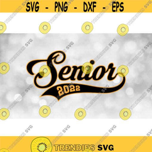 School Clipart GoldBlack Layered Word Senior in Baseball Style with Swoosh Underline and 2022 Graduation Year Digital Download SVGPNG Design 847